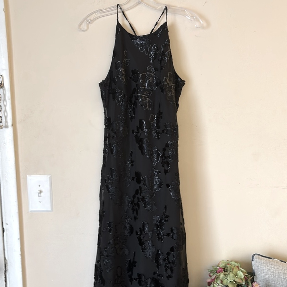 Vintage Betsy & Adam By Jaslene Black Halter Evening Cocktail‎ Midi dress Sz 5-6